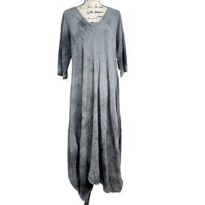 Oh My Gauze Tie Dye Maxi Dress 3/4 Sleeve Gray V-Neck Flowy Boho Women Size S/M